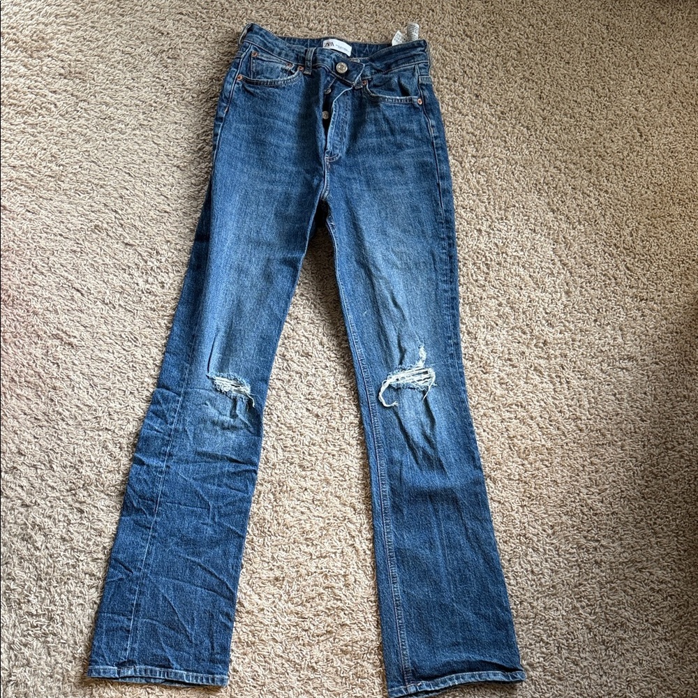 Zara High Rise Blue Distressed Jeans